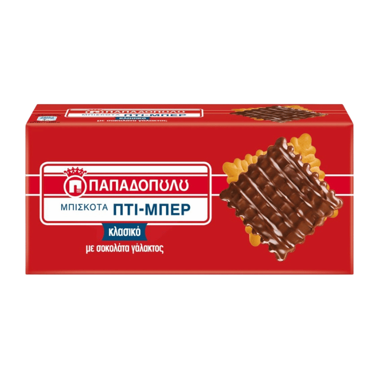 Milchschokoladenkekse Petite-Beurre (200g) Papadopoulou von Papadopoulos bei Araxxon  - Hochwertiges griechisches Produkt.   Milchschokoladenkekse Petite-Beurre (200g) Papadopoulou από Papadopoulos στο Araxxon  - Αυθεντικό ελληνικό προϊόν.